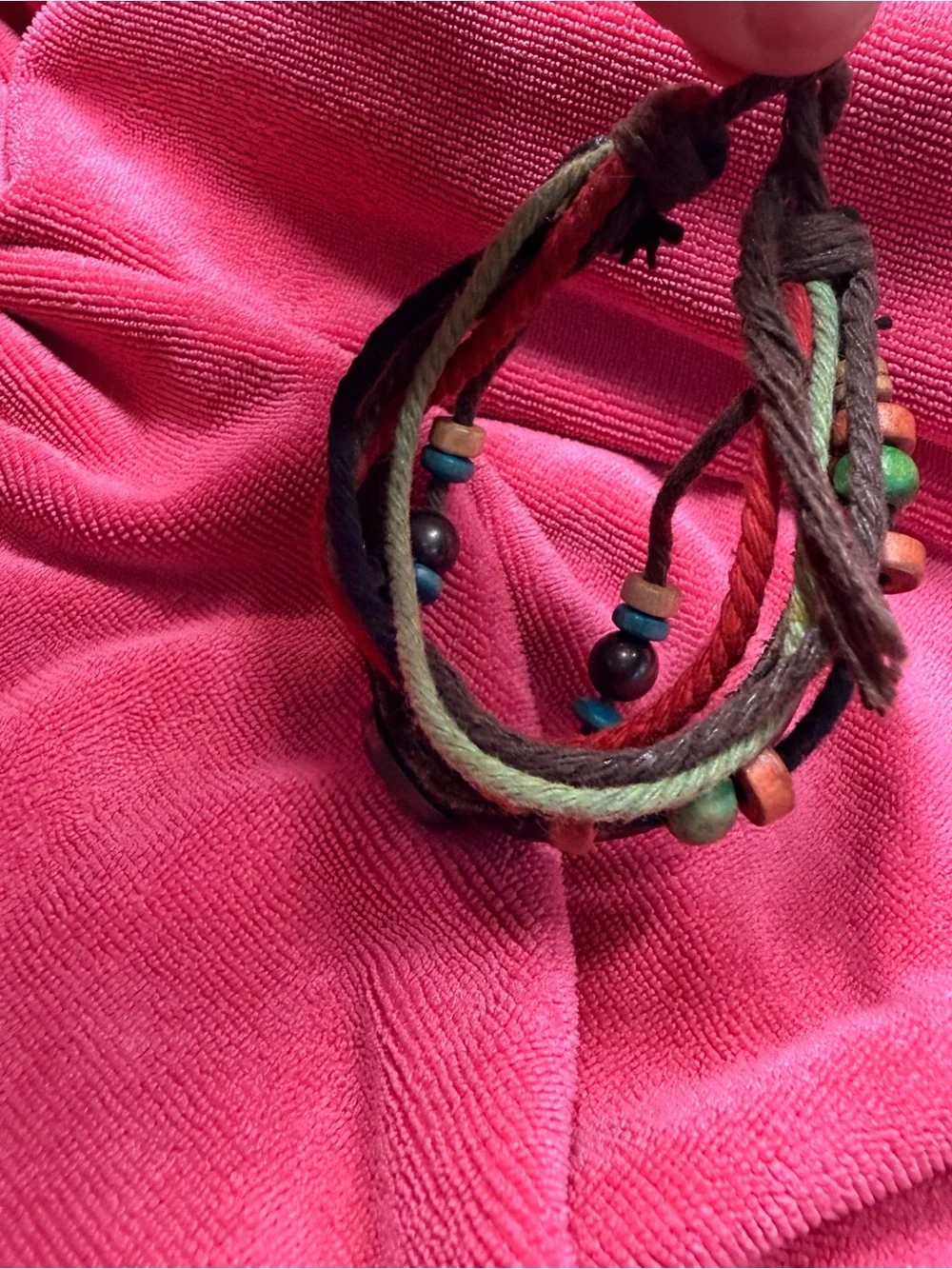 Bohemian Multistrand Beaded Leather Choker - Coral Pink